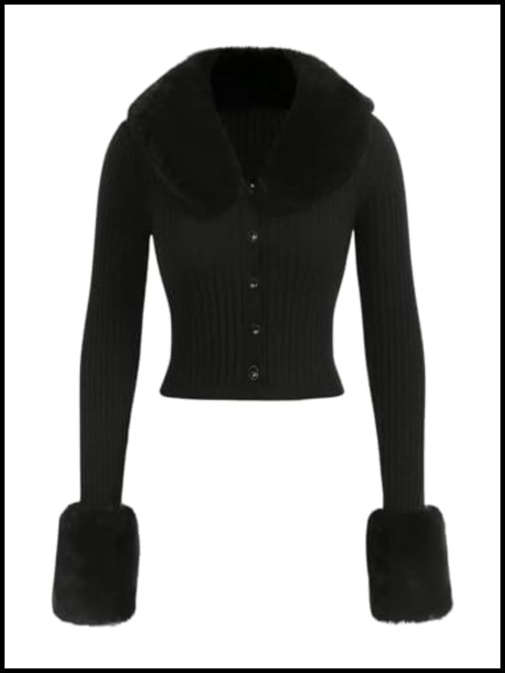 Fuzzy Faux Fur Collared Button Down Cardigan Sweater